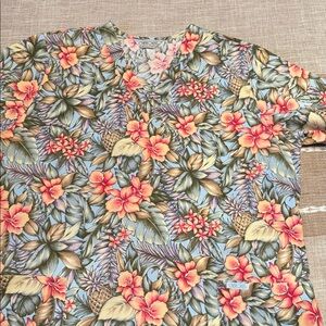 Floral V-Neck Scrub Top